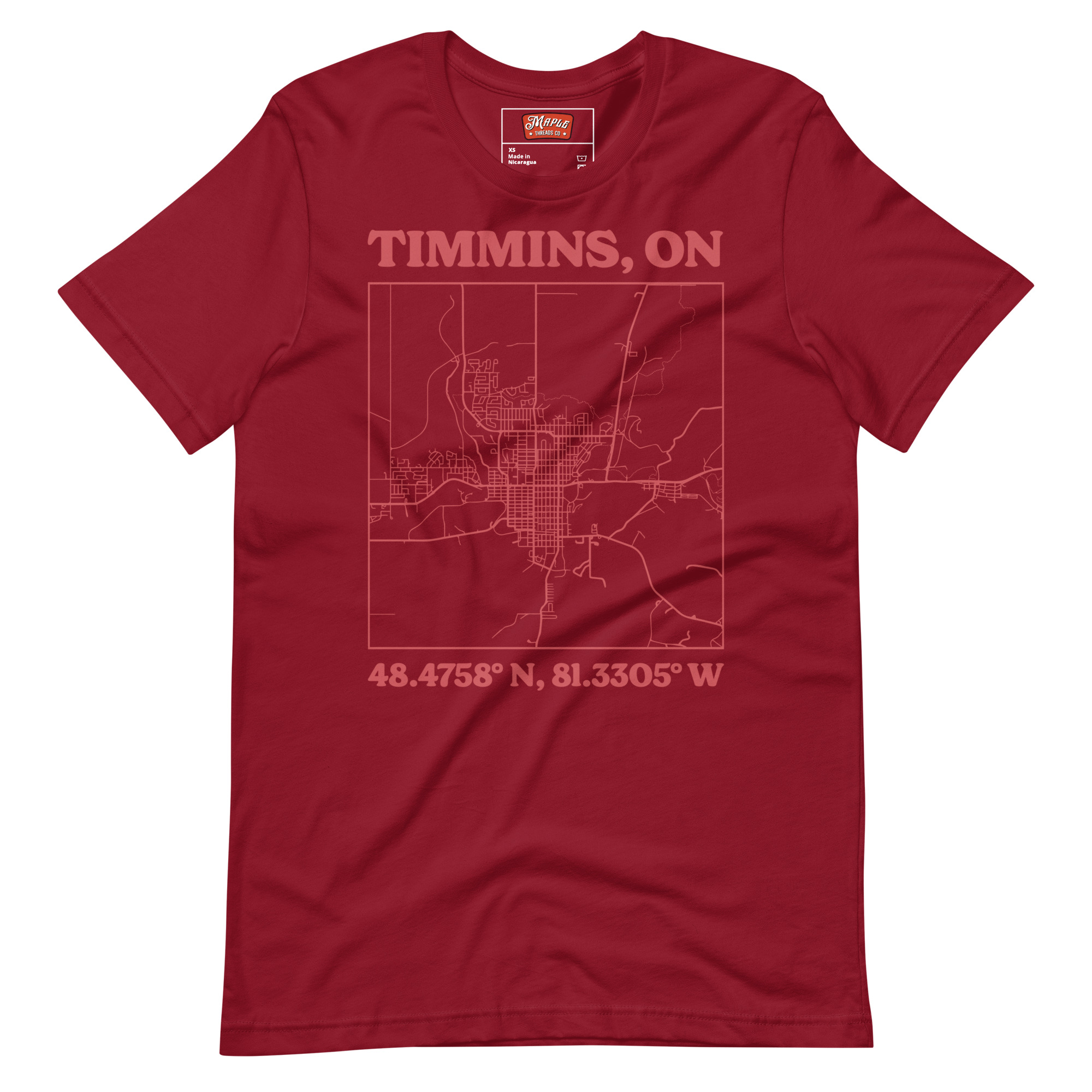 Unisex Timmins, Ontario Map T-Shirt - Image 3