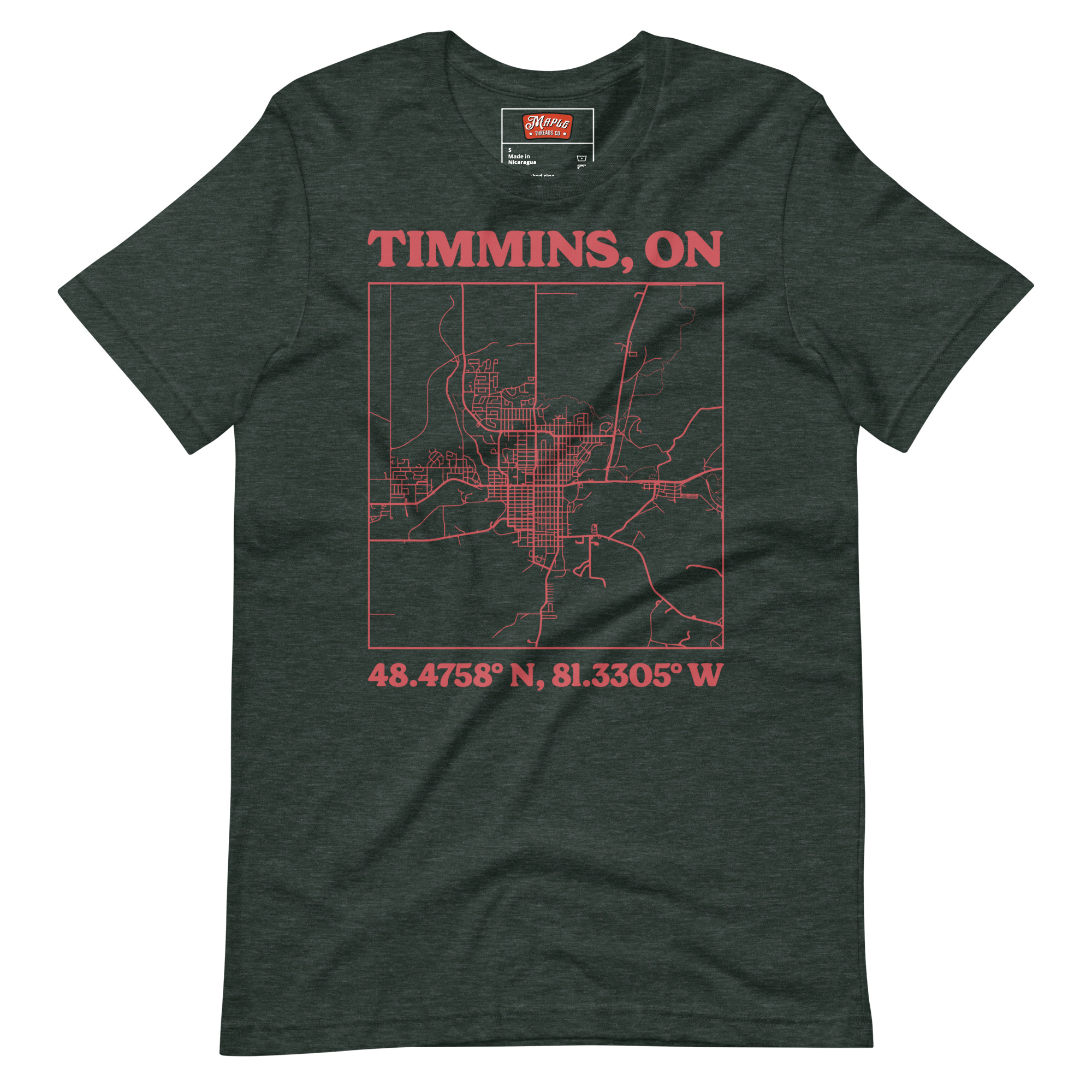 Unisex Timmins, Ontario Map T-Shirt - Image 7