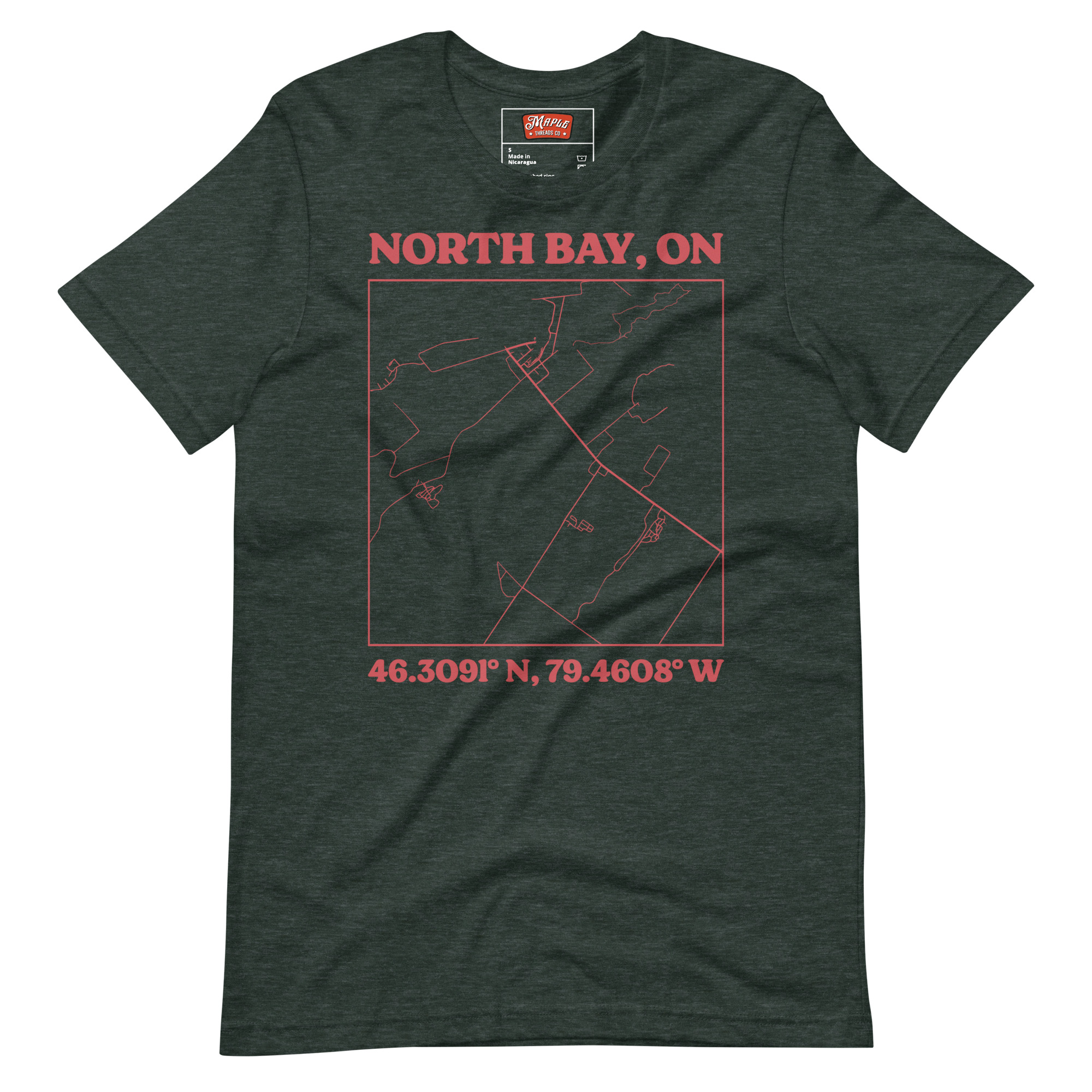 Unisex North Bay, Ontario Map T-Shirt - Image 7