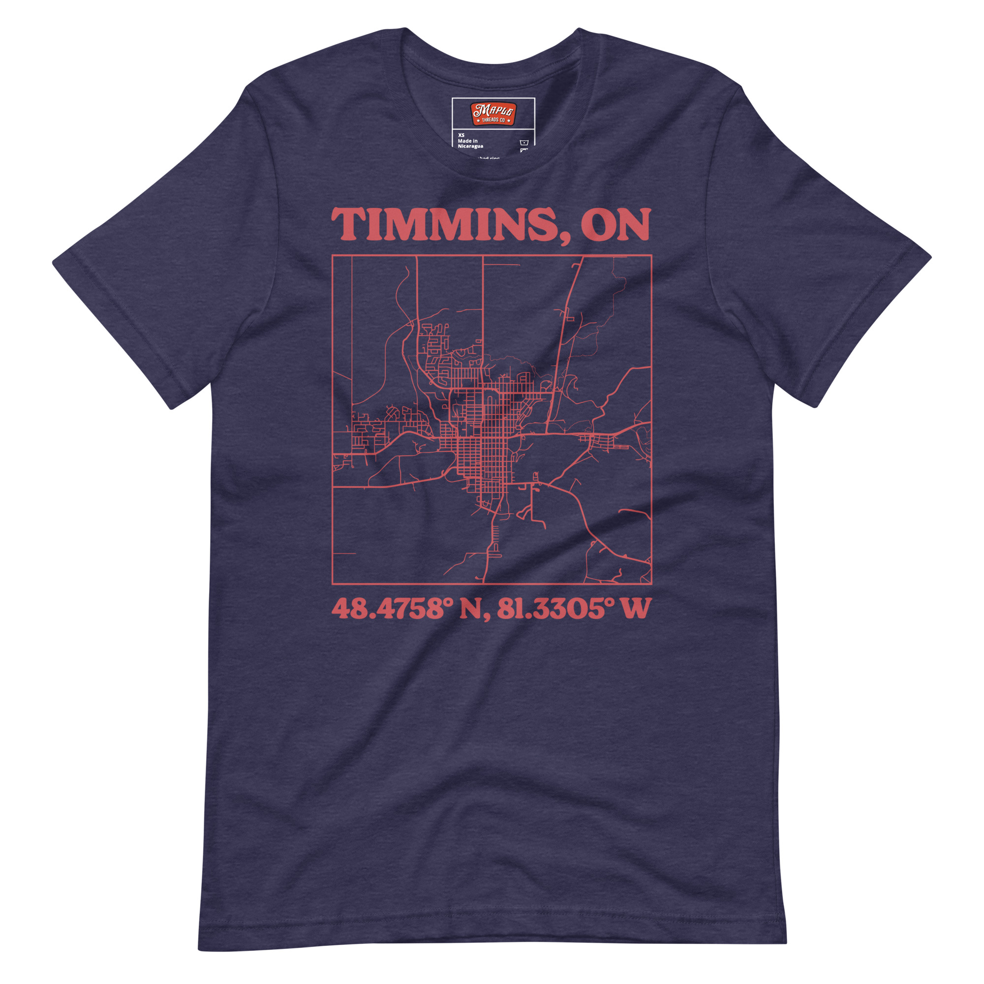 Unisex Timmins, Ontario Map T-Shirt - Image 5