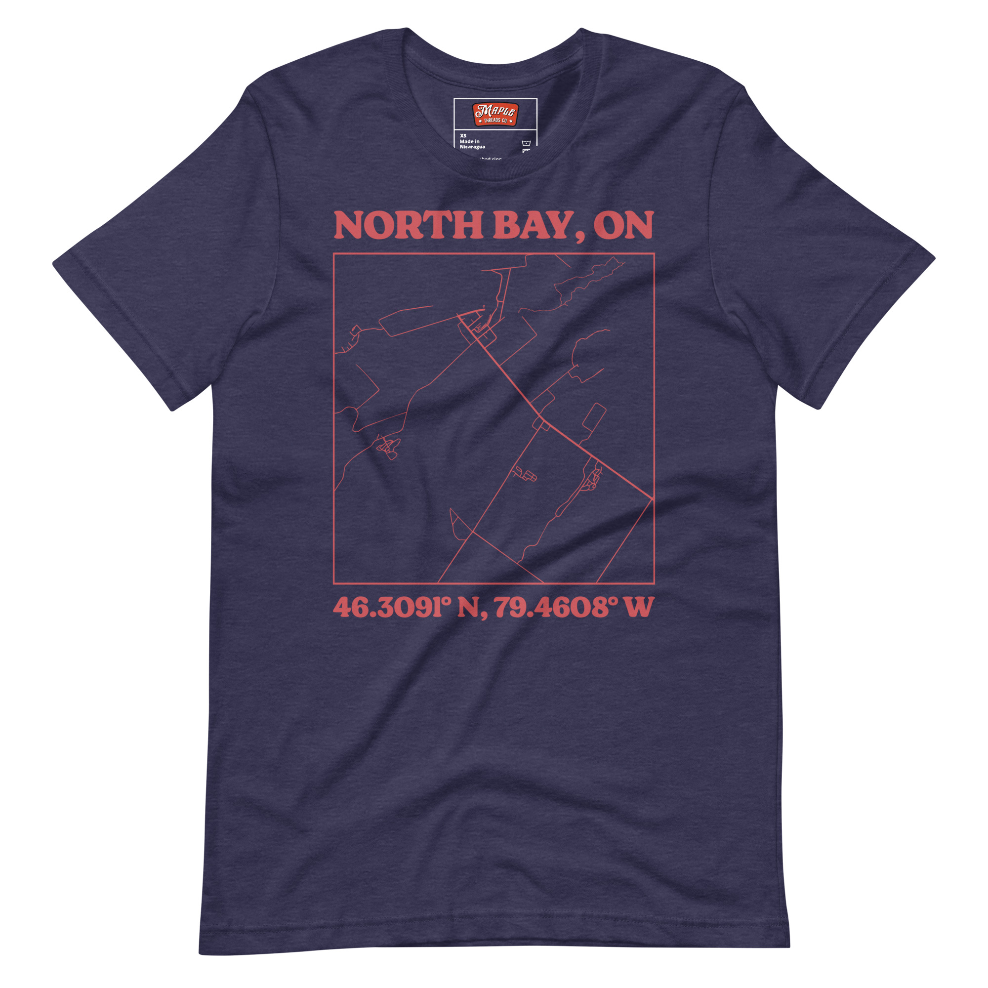 Unisex North Bay, Ontario Map T-Shirt - Image 5
