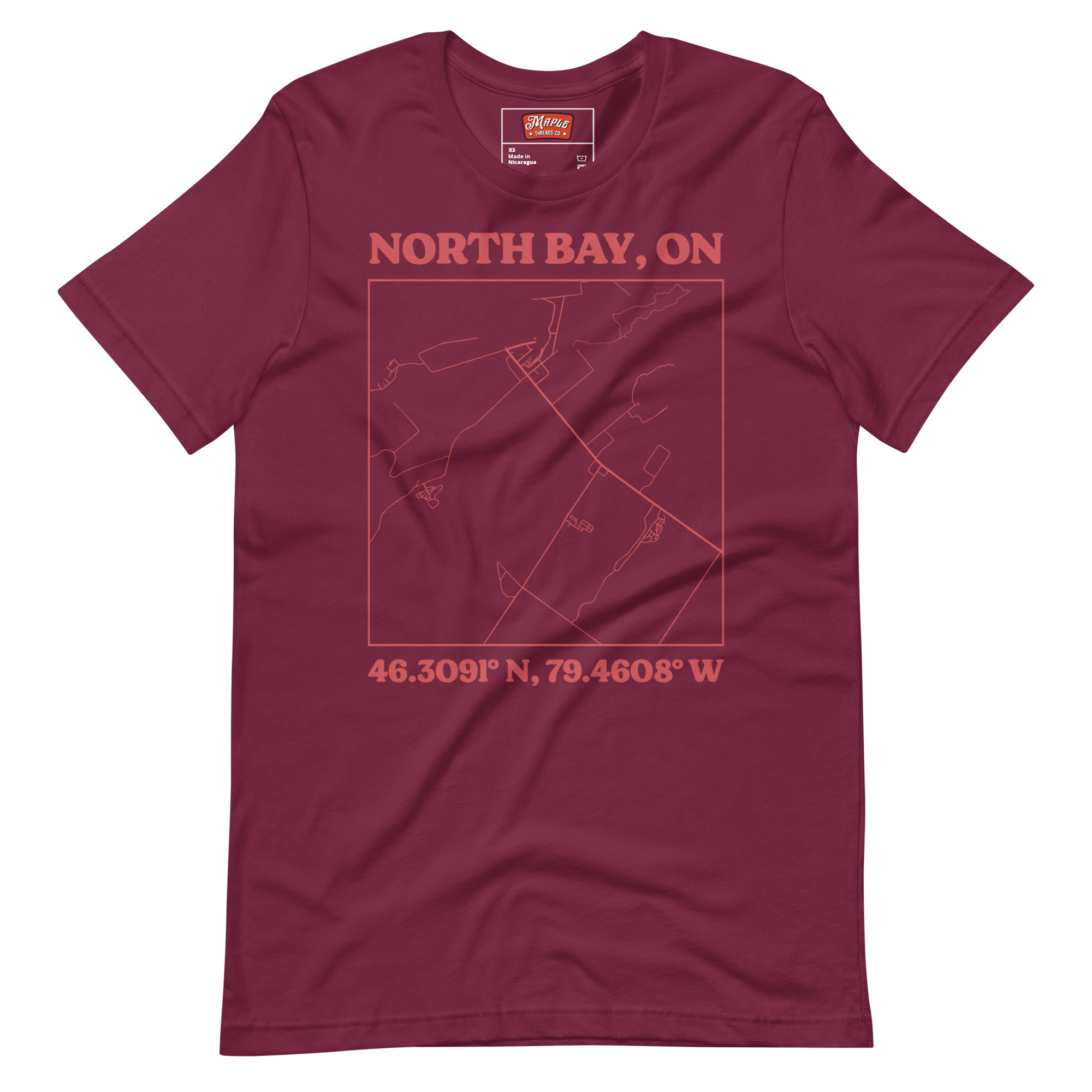 Unisex North Bay, Ontario Map T-Shirt - Image 9