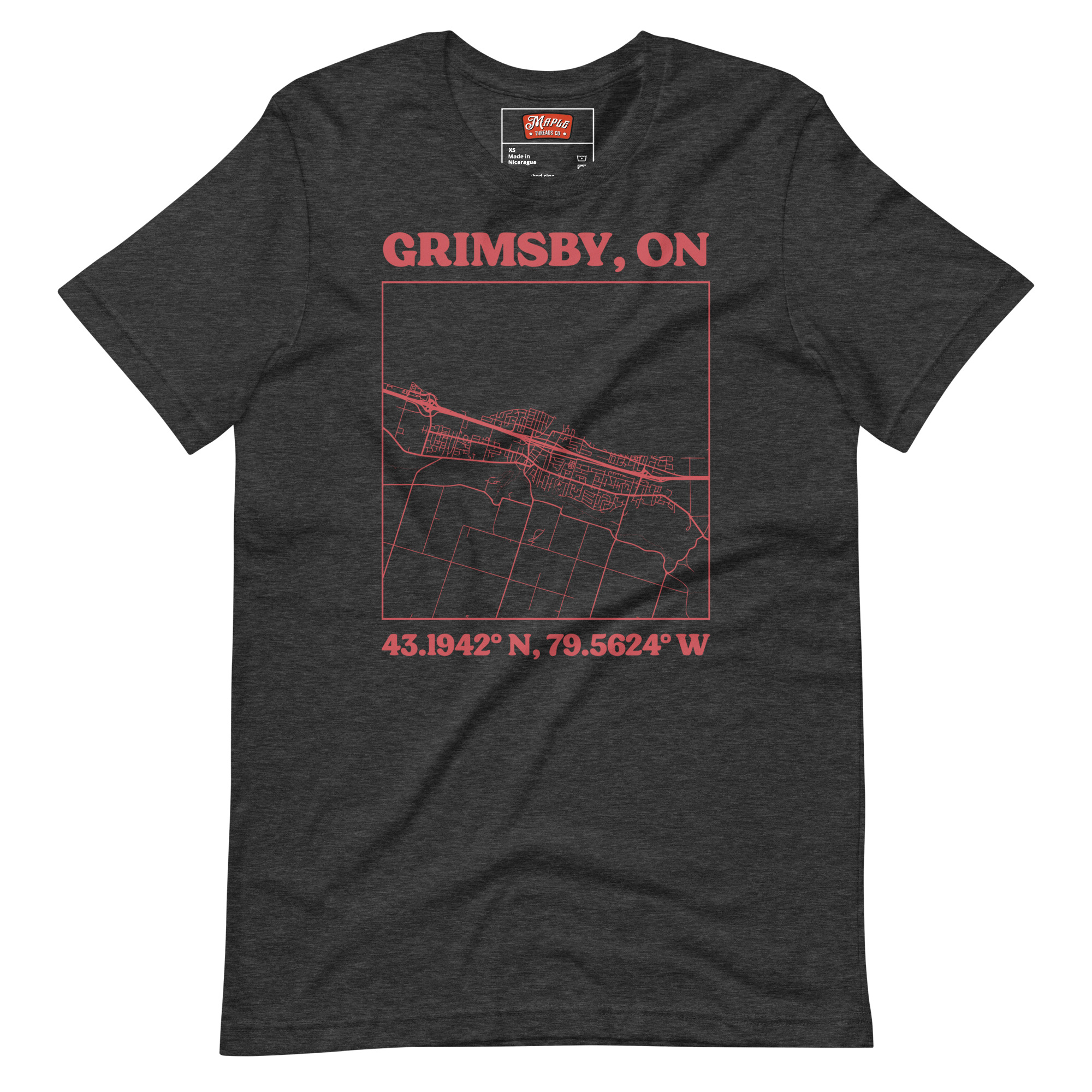 Unisex Grimsby, Ontario Map T-Shirt - Image 8