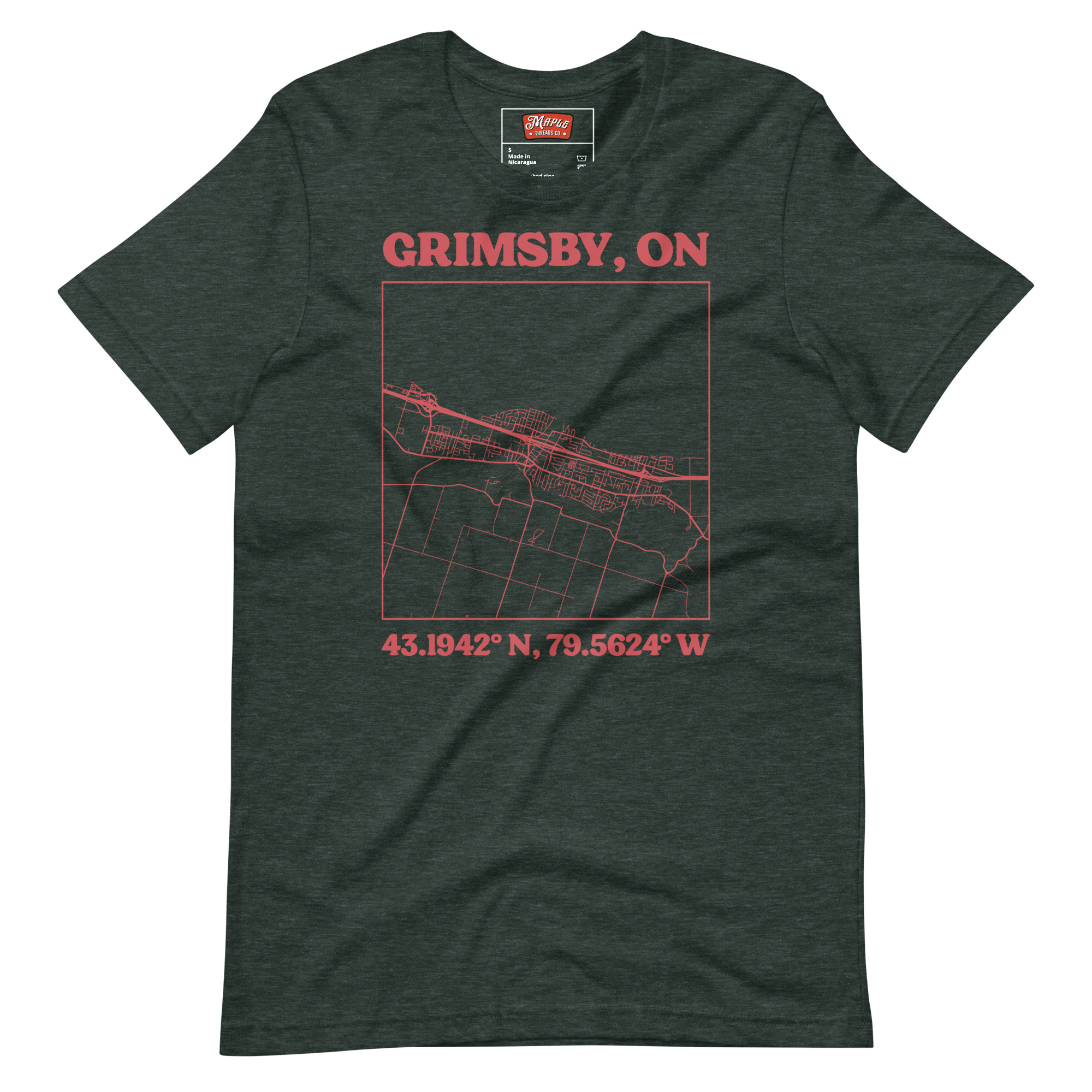 Unisex Grimsby, Ontario Map T-Shirt - Image 6