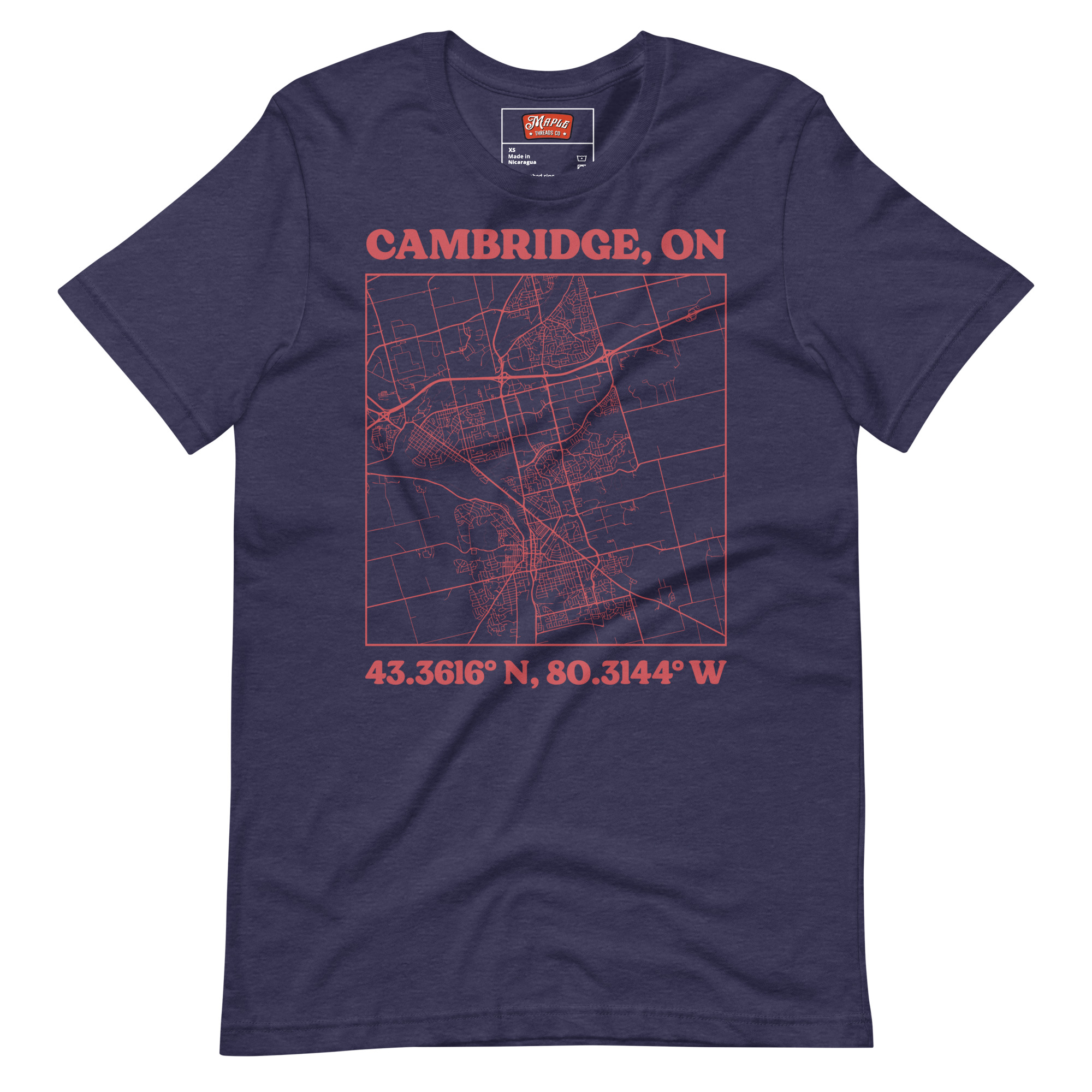 Unisex Cambridge, Ontario Map T-Shirt - Image 3