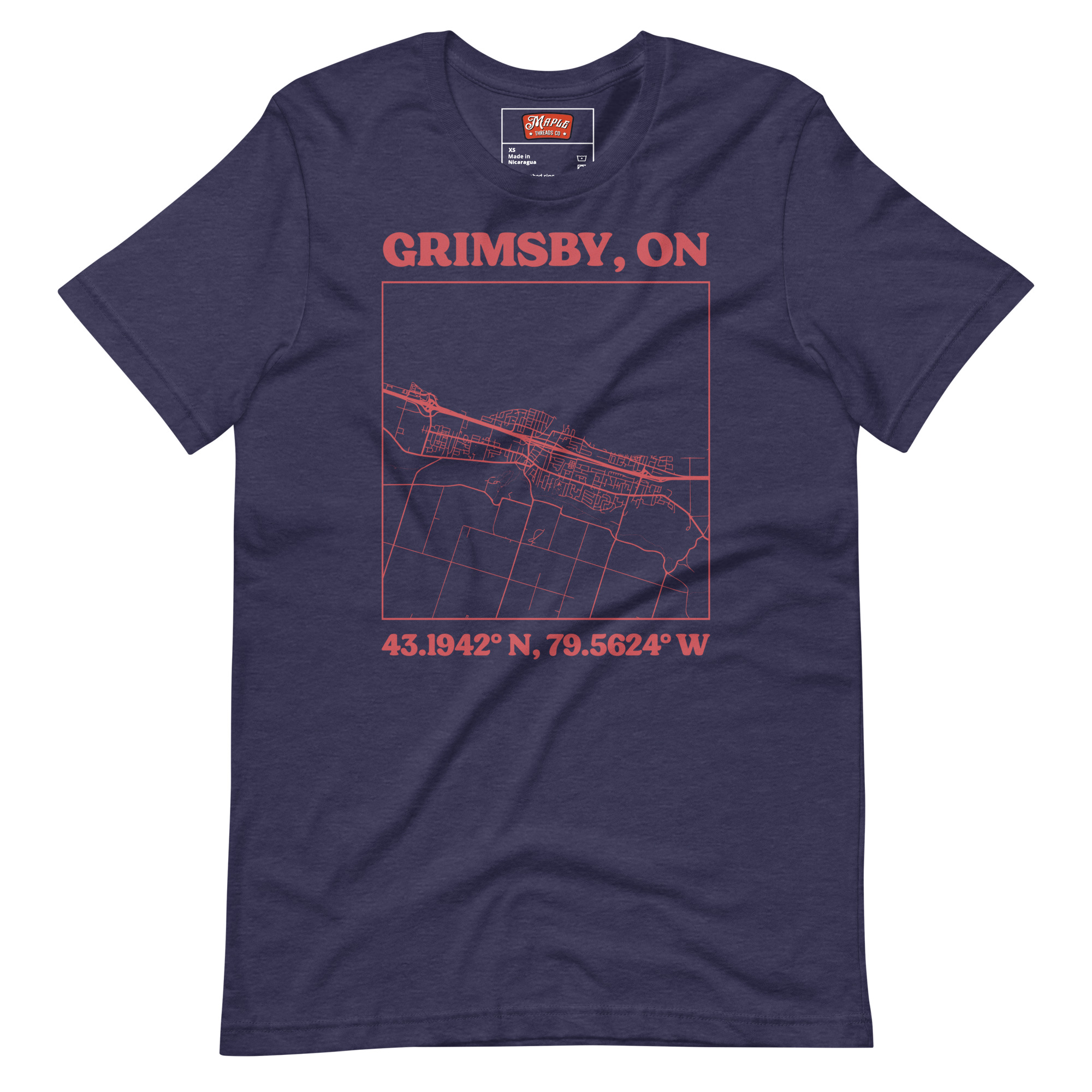 Unisex Grimsby, Ontario Map T-Shirt - Image 4