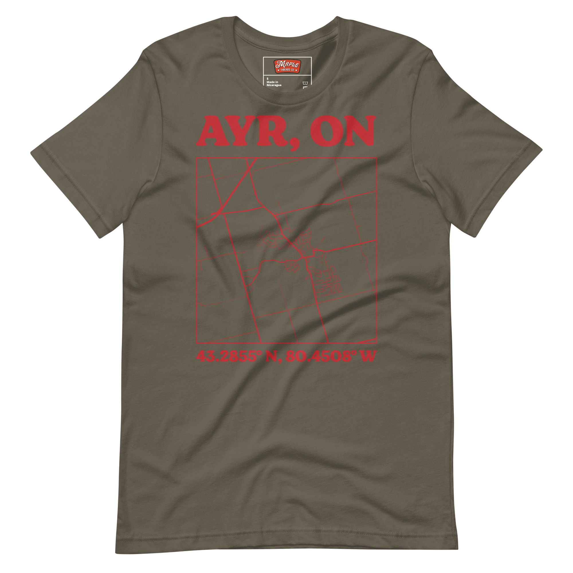 Unisex Ayr, Ontario Map T-Shirt - Image 7