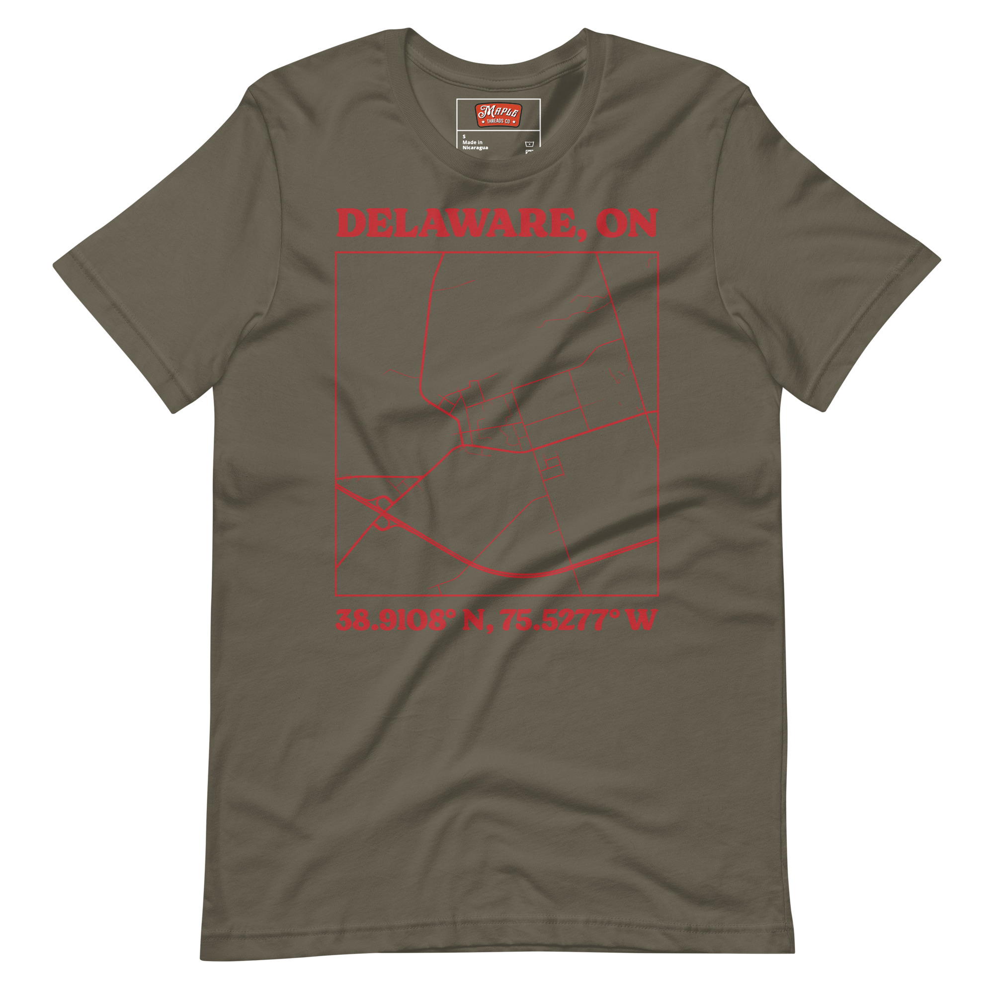 Unisex Delaware, Ontario Map T-Shirt - Image 7