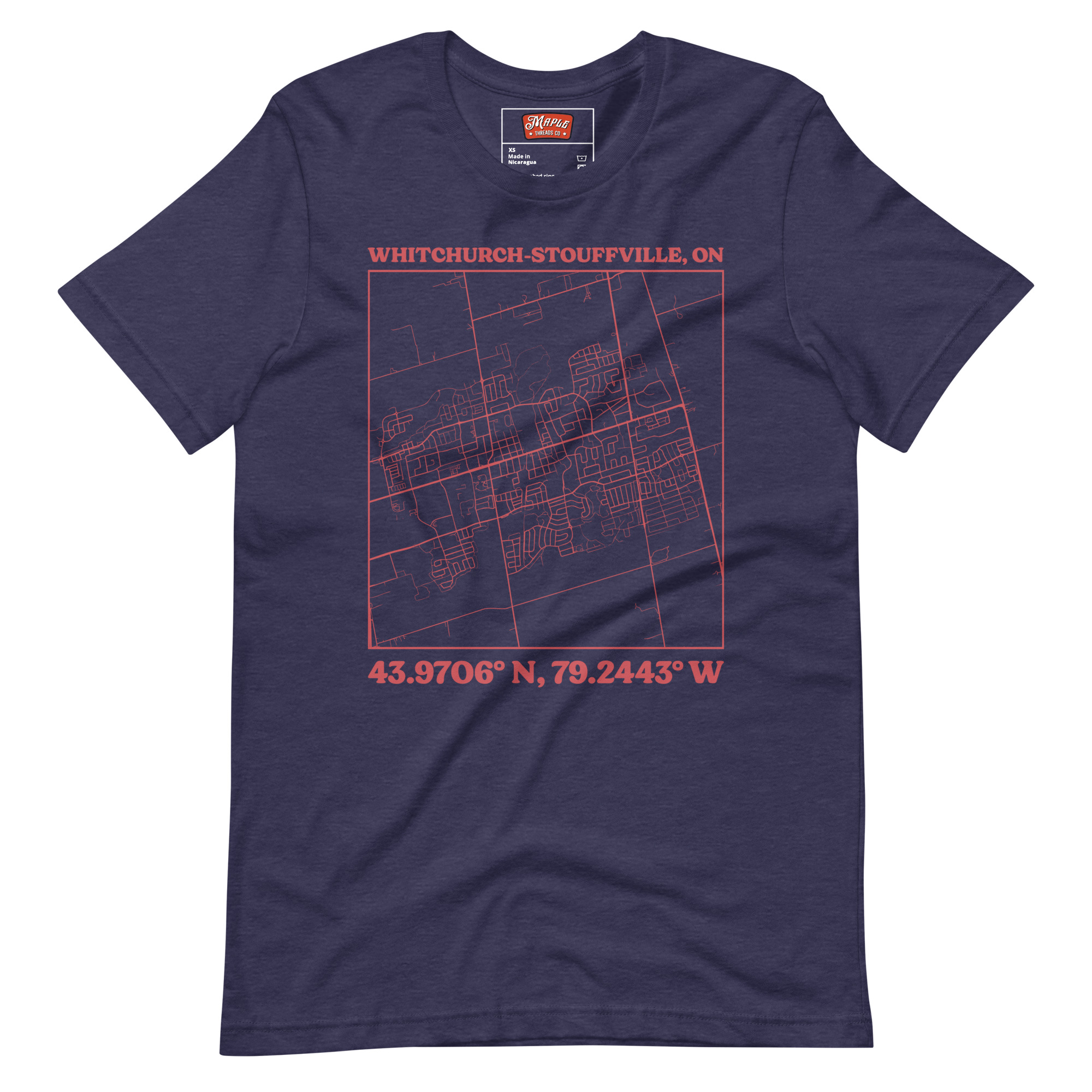 Unisex Whitchurch-Stouffville, Ontario Map T-Shirt - Image 3