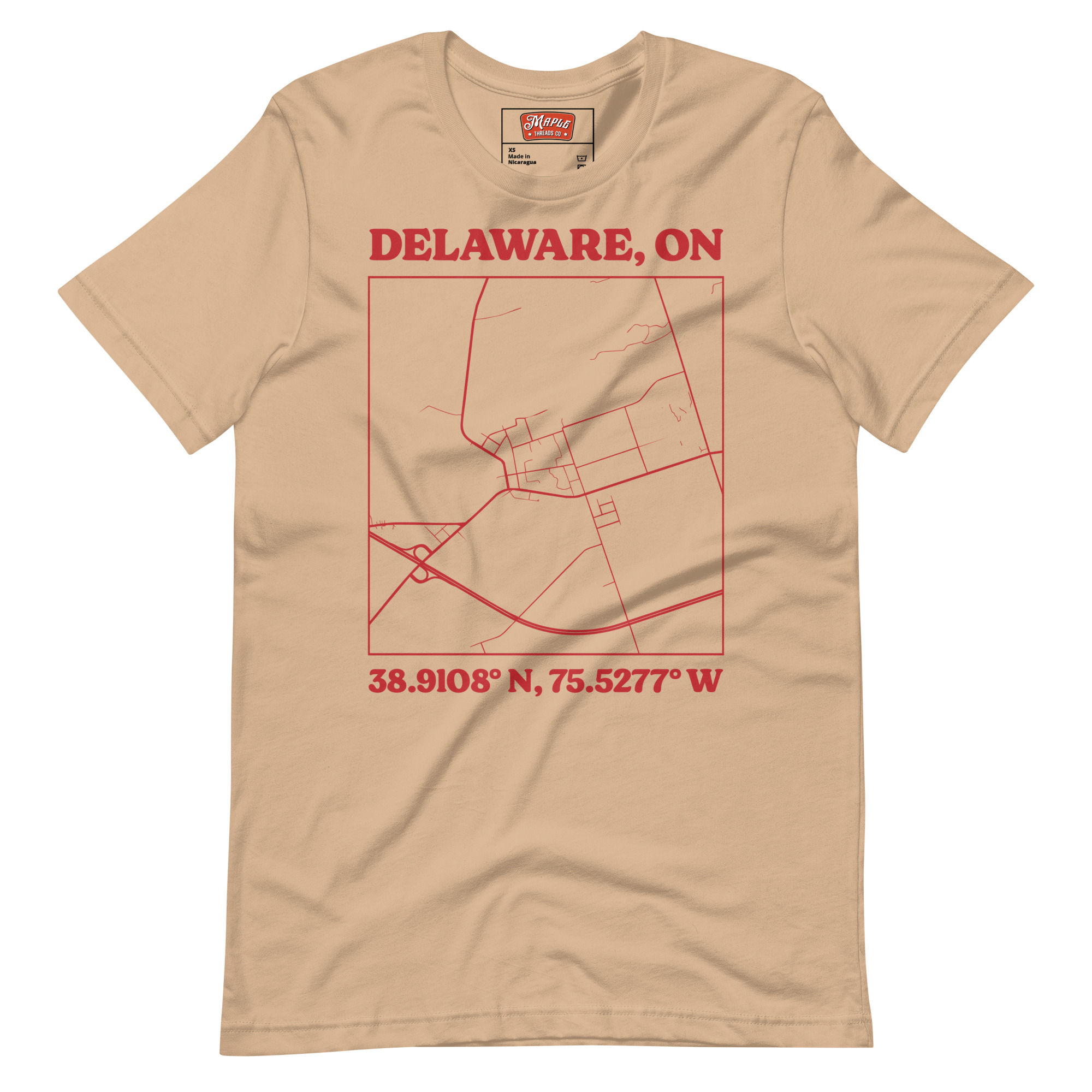 Unisex Delaware, Ontario Map T-Shirt